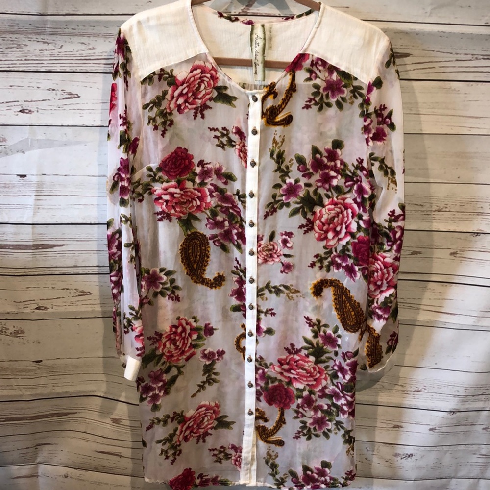 Aratta Silent Journey sheer roses tunic or cover